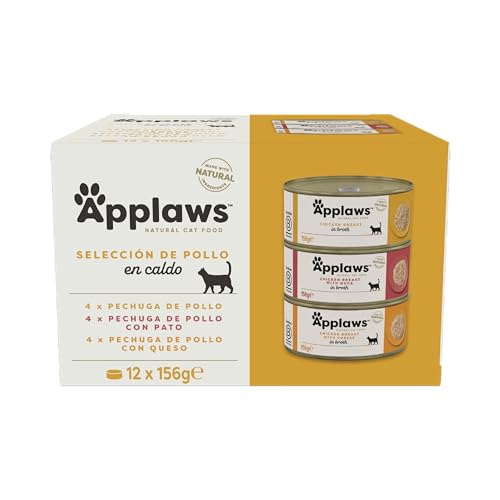 Applaws Comida Húmeda Natural 100% Pollo Multipack en Caldo para Gatos - Pack contiene 12 latas de 156g