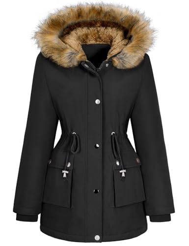 UMIPUBO Womens Winter Coat Puffer Jackets Fleece Lined Parka Warm Thicken Coat Trendy Overcoat With Pockets and Fur Hood(Black,M)