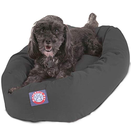 Image of Majestic Pet 24 Inch Bagel Calming Dog Bed Washable - Cozy Soft Round Dog Bed with Spine Support for Dogs to Rest Their Head - Fluffy Donut Puppy Mat 24x19x7 (Inch) Small - Gray