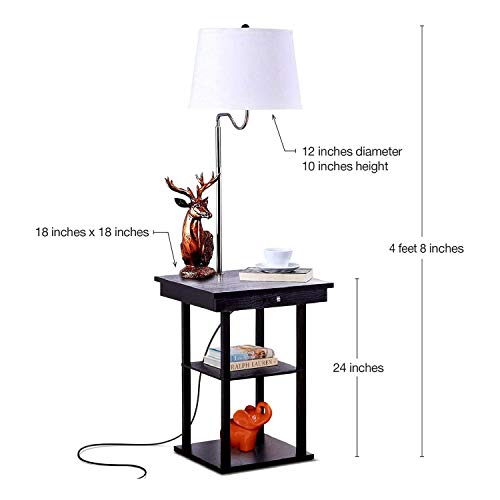 Brightech Madison Table & Lamp Combo With Led Bulb, Desk Lamp With Usb Port, Bedside Reading Lamp, Modern End Table With Floor Lamp For Bedroom, Living Room, Office - Black With White Shade #TOP2