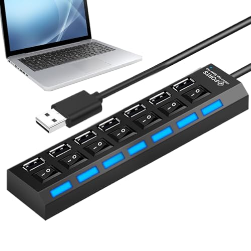 -Hub, Multi-Port-Daten-Splitter, kompakter, rutschfester USB-Hub mit unabhängiger Taste, für Remote-Arbeit, Spiele, Setup, Studio, Reisen, Klassenzimmer, Co-Working Space, Fotografie, Video
