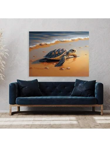 Tortue sur une plage impression sur toile pour déco salle de bain