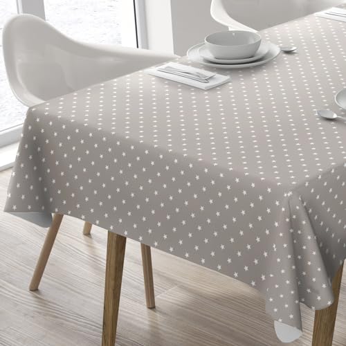 Mantel de hule, rectangular 140 x 180cm Estrellas, Gris beige