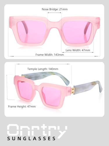 Image of Onrtry Fashion Square Sunglasses for Women Men Rectangle Thick Frame Sun Glasses 90s Designer Style Black Shades