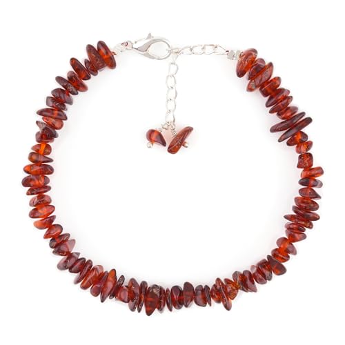 Image of Gemkora Natural Amber Gremstone Beads Crystals Bracelet for Women, Chips Nuggets Beaded Jewellery, Gift Bracelet, Every Day Wear, Hypoallergenic Jewellery, Silver Plated 8 inch