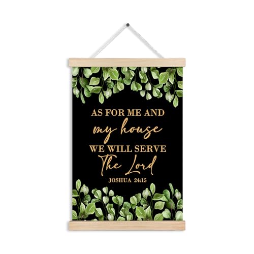 RYVJU As for Me And My House We Will Serve Christian Wall Art Poster Hanger Frame, Bible Verses Wall Decor, Dark Green Eucalyptus Spiritual Wall Decor Canvas Prints for Home Church Office, 12x16 In