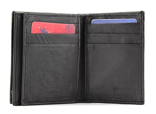 Li Bifold Wallet for Men - Clean stitched genuine Leather Wallet with center flap card pocket, 9 cards, 2 inner slots, and 2 cash compartments - Timeless Design Men's Wallet (Black)3