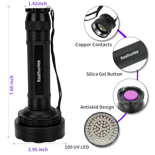 Realhunlee LOVELIFE0003 BLACK LIGHT FLASHLIGHT Uv Flashlight Black Light, 100 Led Blacklight Flashlite Dry Pet Dog/Cat Urine Stains Detector thumb #4