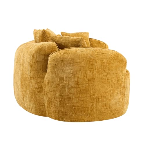 Image of 109-Inch Curved Boneless Modular Sofa Compressed 4-Seat Cloud Couch with 4 Pillows, Modern Curved Boneless Foam Sofa Floor Deep Seat Cloud Couch for Living Room Bedroom