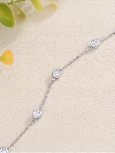 Image of Dorunmo Heart Birthstone Bracelets 925 Sterling Silver Round Birthstone Anklet for Women Birthday Jewelry Gifts for Girlfriend Wife Mother Her