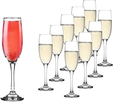 Set of 10 Classic Flute Champagne Glasses (7 Ounce) - Toasting Sparkling Wine / Wedding Flutes
