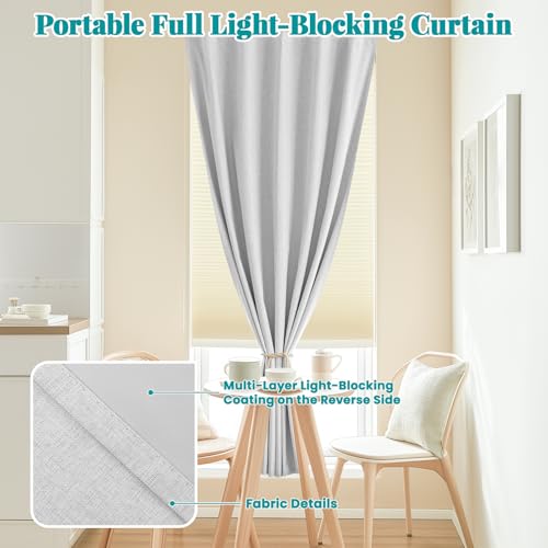 Image of 100% Blackout Self Adhesive Portable Curtains for Bedroom Easy to Install Window Thermal Lnsulated Kitchen Room Darkening Small Window Curtains, W35 x L80 inch, 1 Panel, Off-White
