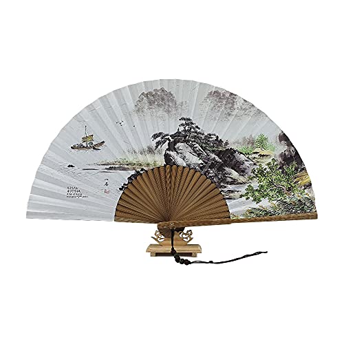DAILY SSUUP] O-juk-sseon Hand Folding Fan - Korean Tradition Fan Korean Paper Bamboo Frame Folding Fan, Portable Hand Folding Fan, use as Oriental Interior Accessories (SHAN-SU-HWA)