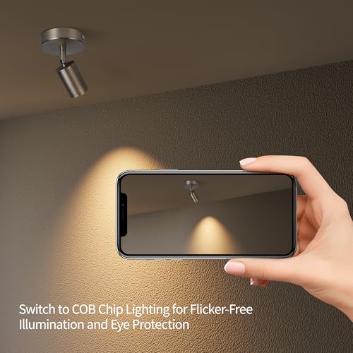Image of LED Ceiling Spotlight - Adjustable Rotatable 350 & 90 Tilt, 7W (770 lm) 3000K CRI ≥97, Flicker-Free Anti-Glare, Brushed Nickel, Spot Light for Living Room, Bedroom, Corridor, Artworks