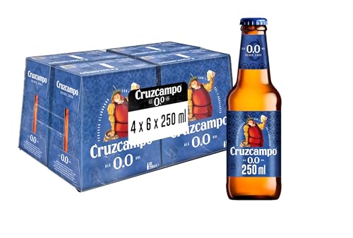 Cruzcampo 0,0 cerveza lager sin alcohol Caja 4 Pack botella, 6 x 25cl