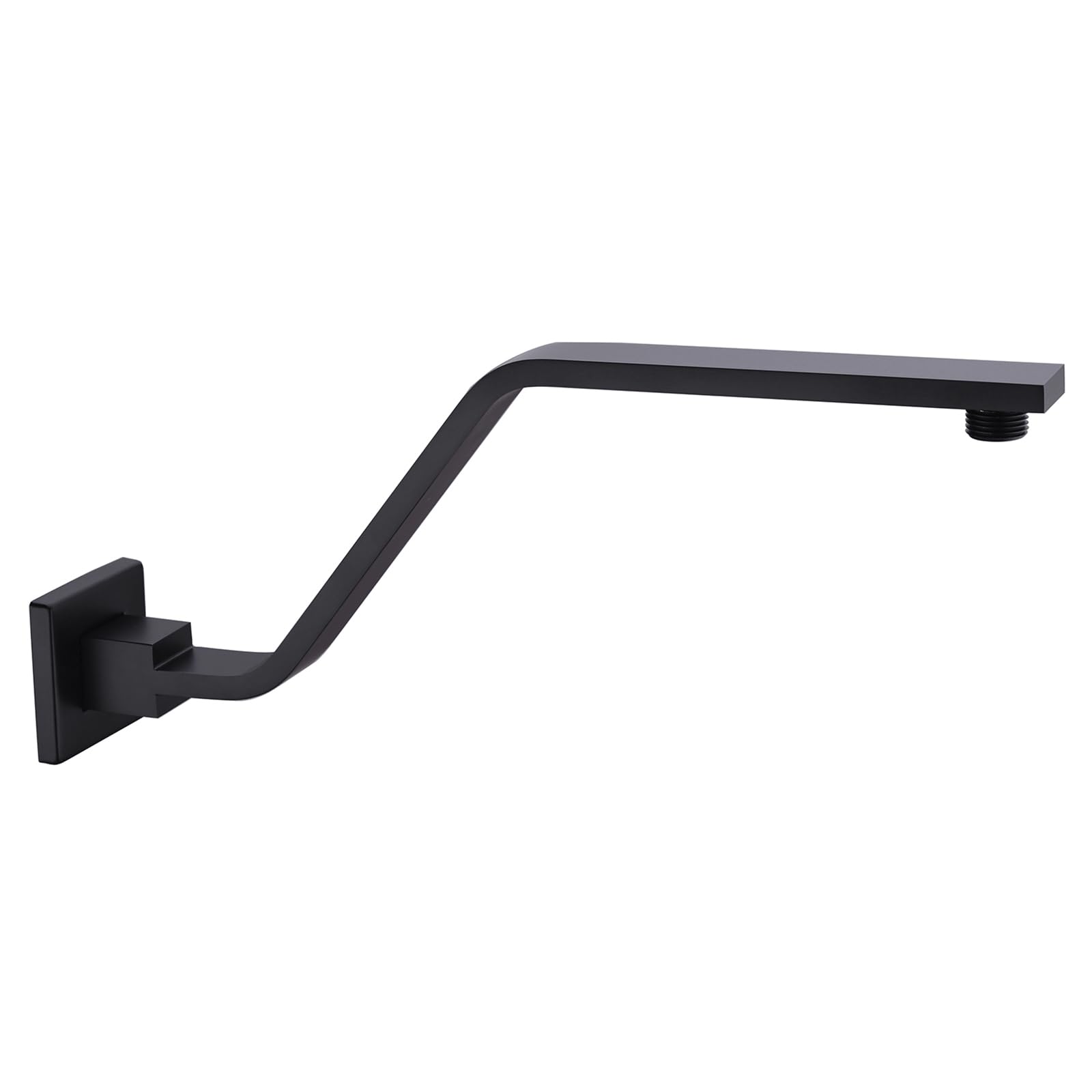16 Inch S Shape Matte Black Shower Head Arm, Square Wall Mounted Shower Arm and Flange Included