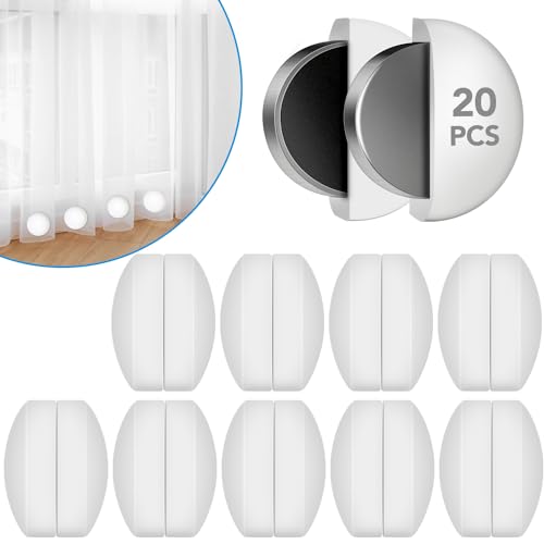 20 Pack Shower Curtain Weights Silicone Wrapped Rust-Proof Magnetic Curtain Weights Heavy Outdoor Curtain Clips for Shower Liner Drapery Tablecloth Flag from Blowing Around (10 Pairs White)