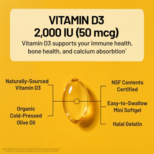 NatureWise Vitamin D3 2000IU Supplement, Immune Support, 360 Mini Softgels - image 3