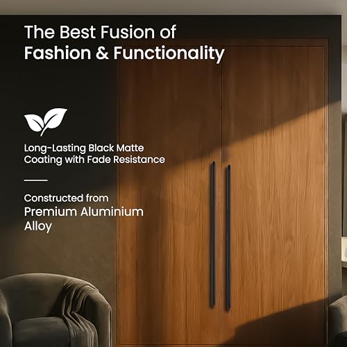 Image of LAPO 18 Inch Pull Handle for Modern Interior | Aluminium Build | Black Finish | Hole to Hole Size 44 cm | Ergonomic Holding Design | Used for Drawer, Cupboard and Kitchen | 3 Year Warranty | Pack of 4