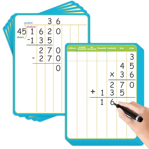 PraxiKidy 10 Pack Long Division Dry Erase Card Chart,12
