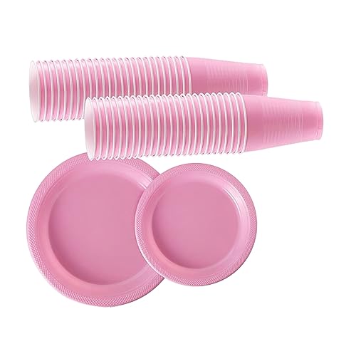 Loigohon 40個セット パーティー用使い捨て食器 カップ ピンク ? 休日や記念日のテーブルデコレーションに最適、食品対応で清潔安全 (23X23X7.5CM,ピンク)