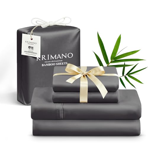 Image of Full Size Sheet Set, Viscose Bamboo Sheets for Bed Set 4pcs, 100% Viscose Derived from Bamboo, Hotel Luxury Silky & Cooling for Hot Sleepers, Deep Pocket Up to 17 inch, Grey