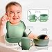 2025 Silicone Baby Feeding Set - All in One: Spoon, Fork, Suction Bowl, Divided Suction Plate, Sippy Cup, Silicone Bib and Travel Bib -6 + Month, Toddler & Baby silicone feeding set - BPA free, Green