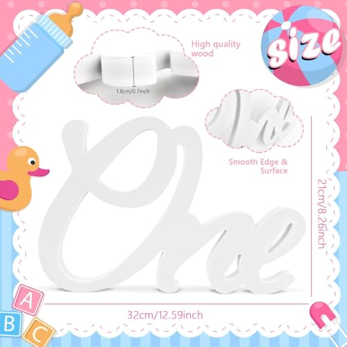 Image of 1st Year Birthday One Sign Wooden Table Centerpiece for First Birthday DIY Party Decorations Photo Booth Prop White Letter 32 x 21 cm- Cliths