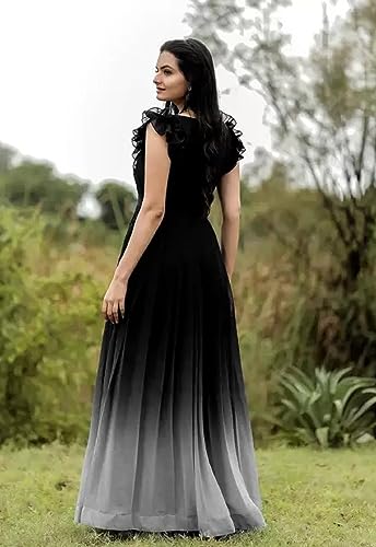 Image of LAZZLY Women's Georgette Ankle Length Dual Shaded Flared Embroidered Gown