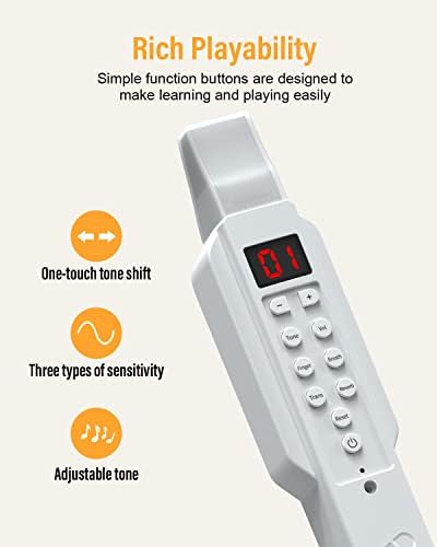 KONIX DC02 Digital Wind Instrument, Mini Electronic Wind Instrument Set with Removable Nozzle and Rechargeable Battery, Built-in 10 Musical Instrument Tones, White 4 41g0F5ftdIL. AC
