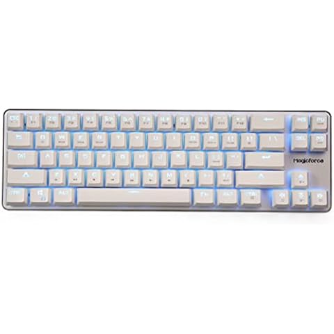 Qisan Gaming Keyboard Mechanical Wired Keyboard Cherry MX Blue Switch Ice Blue Backlight Keyboard 68-Keys Mini Design White Case Silver Plate Cover