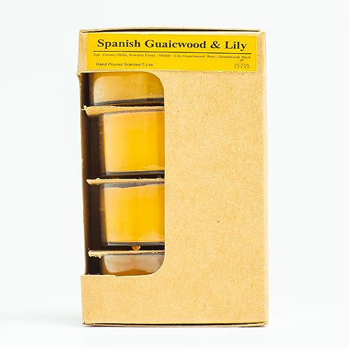 Image of AuraDecor Scented Soy Wax Acrylic Tealight Candle, Organic Luxury Aroma, Aromatic /Aromatherapy Votive Candle || Burn Upto 9 Hours (Spanish Guaicwood & Lily, Set of 4 Jumbo Tealight)