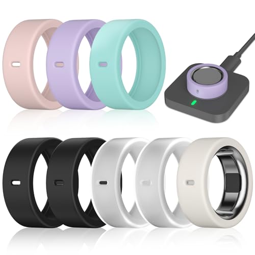Image of 8 Pack Ring Cover Compatible with Oura Ring Gen 4 /4 Ceramic, Oura Ring Gen 3 Horizon /Heritage, Support Charging with Cover on, Anti-Scratch Elastic Silicone Ring Protector for Men Women Working Out
