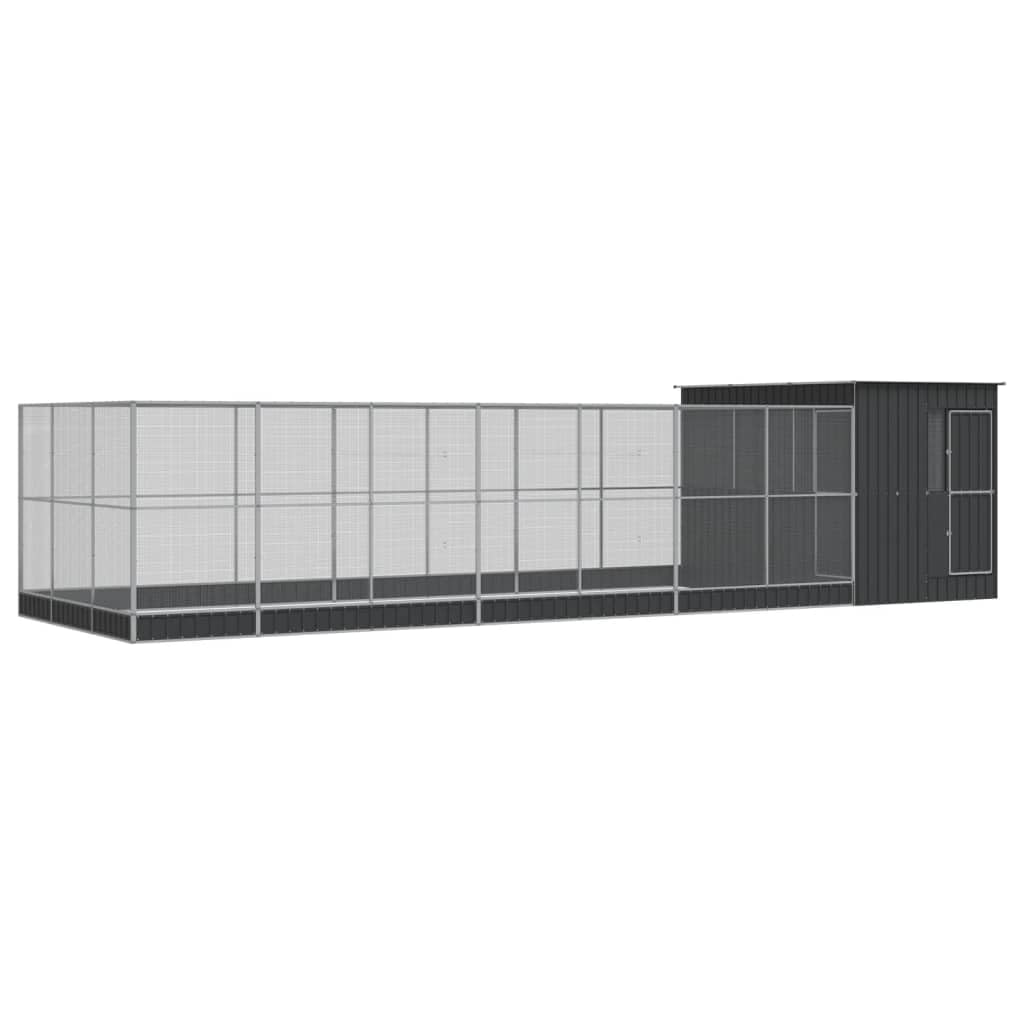 Woliera z rozszerzeniem srebrna 911 x 303 x 216 cm stal