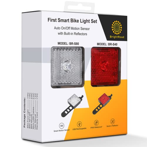 Brightroad First Smart Bike Light Set, Bright Front 80 & Back 40 Lumens Led Bicycle Lights, Ipx6 Waterproof Headlight & Tail Light, Auto On/Off Sensor Flashlights With Built-In Reflectors #TOP5