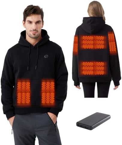 RCVICTY Unisex Heated Hoodie with Battery Pack for Men Women, Electric Pullover Comfort Hooded Sweatshirt, Warm Soft Heating Jacket (Black, L)