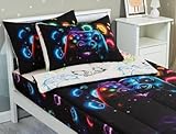 Meeting Story 3pcs Kids Comforter Set Zipper Bedding Set for Boys,Twin Kid Bedding Set Gaming Bedding for Kid,All in one Zipper Bedding (Black,Twin)