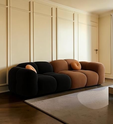 Image of CRAFTCITY Pumpkin Style Wooden Sofa | Contemporary Wool Sofa with Swen Pillow Back for Living Room (Black & Brown, 3 Seater)