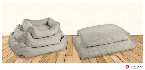 Flamingo Ergonomisches Hundebett Genève Rechteckig Beige – 65 cm - Waschbar, Antislip, Zart, Luxuriös und Stilvoll, Passt In Jedes Interieur!
