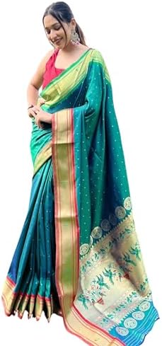SGF11 Women's Paithani Soft Lichi Silk Kanjivaram Sarees With Blouse Piece