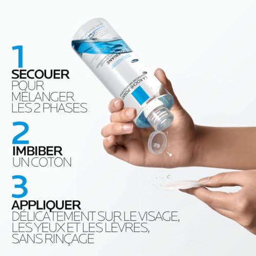 La Roche-Posay, Toleriane, Eau Micellaire Biphasée, Démaquillant et Nettoyant Visage et Yeux, Adapté aux Peaux Sensibles, Sans Parfum, Composition Hypoallergénique et Non Comédogène, 400 ml