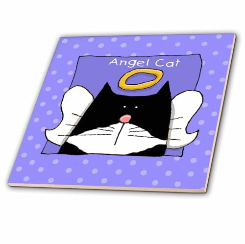 3dRose ct_36666_2 Angel Tuxedo Cat Cute Cartoon Pet Loss Memorial-Ceramic Tile, 6-Inch