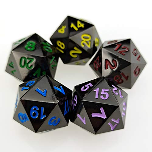 Rollooo 5 Pack of Heavy Solid Metal D20 Dice Black Nickel