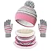 Yutdeng Kinder Strickmütze Schal Handschuhe 3 in 1 Set Winter Warme Pompom Beanie Hut Stripe Mütze Schlauchschal für Mädchen Jungen 2-8 Jahre