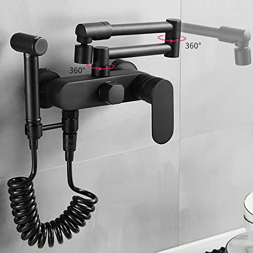 Grifo de cocina de pared negro en latón giratorio y extensible 5