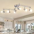DLLT Modern LED Track Lighting Kit-6 Lights Adjustable Decorative Track Light Fixture, 6 Way Flush Mount Ceiling or Wall Spotlight for Kitchen, Dining Room, Hallway, Bedroom, Warm Light, Silver