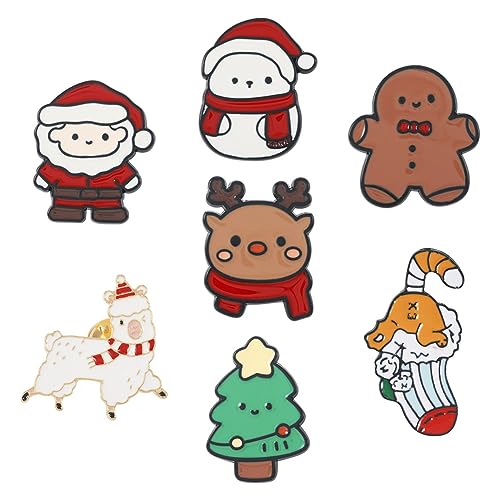 Image of 7Pcs Christmas Brooch Pins Enamel Xmas Tree Gingerbread Man Deer Cartoon Element Pin Jewelry Lapel Badges for Clothing Backpacks Hats DIY Christmas Decoration Accessories Gift
