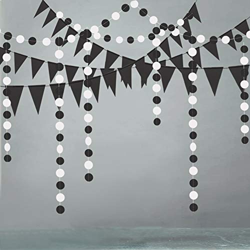 Guirlande en papier avec motif triangle à pois noir et blanc pour décoration de fête, décoration de fête, décoration de fête - Kit de fanions pour décoration de fête - Pour chambre d'enfant Halloween Cover