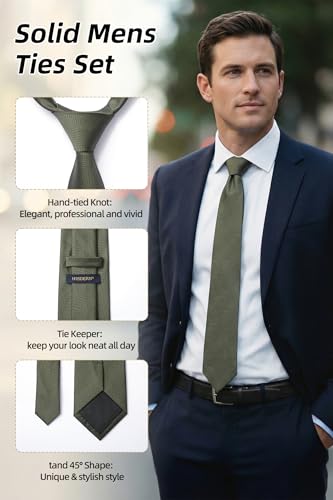 Image of HISDERN Mens Ties Solid Color Ties for Men Formal Necktie with Pocket Square Set Satin Silk Neck Tie Handkerchiefs Set