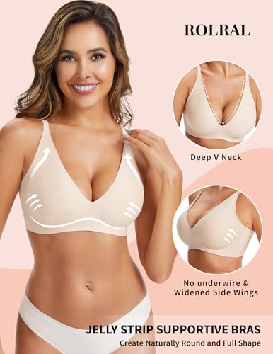 Womens Deep V Wireless Bra No Underwire Seamless Comfort Support Tshirt Push Up Bralette for Everyday/Sleep Wear3